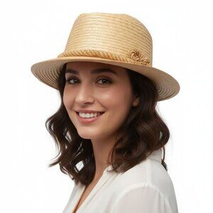 Boho Chic Woven Straw Fedora Panama Sun Hat Rolled Braid Band Beach Outdoors